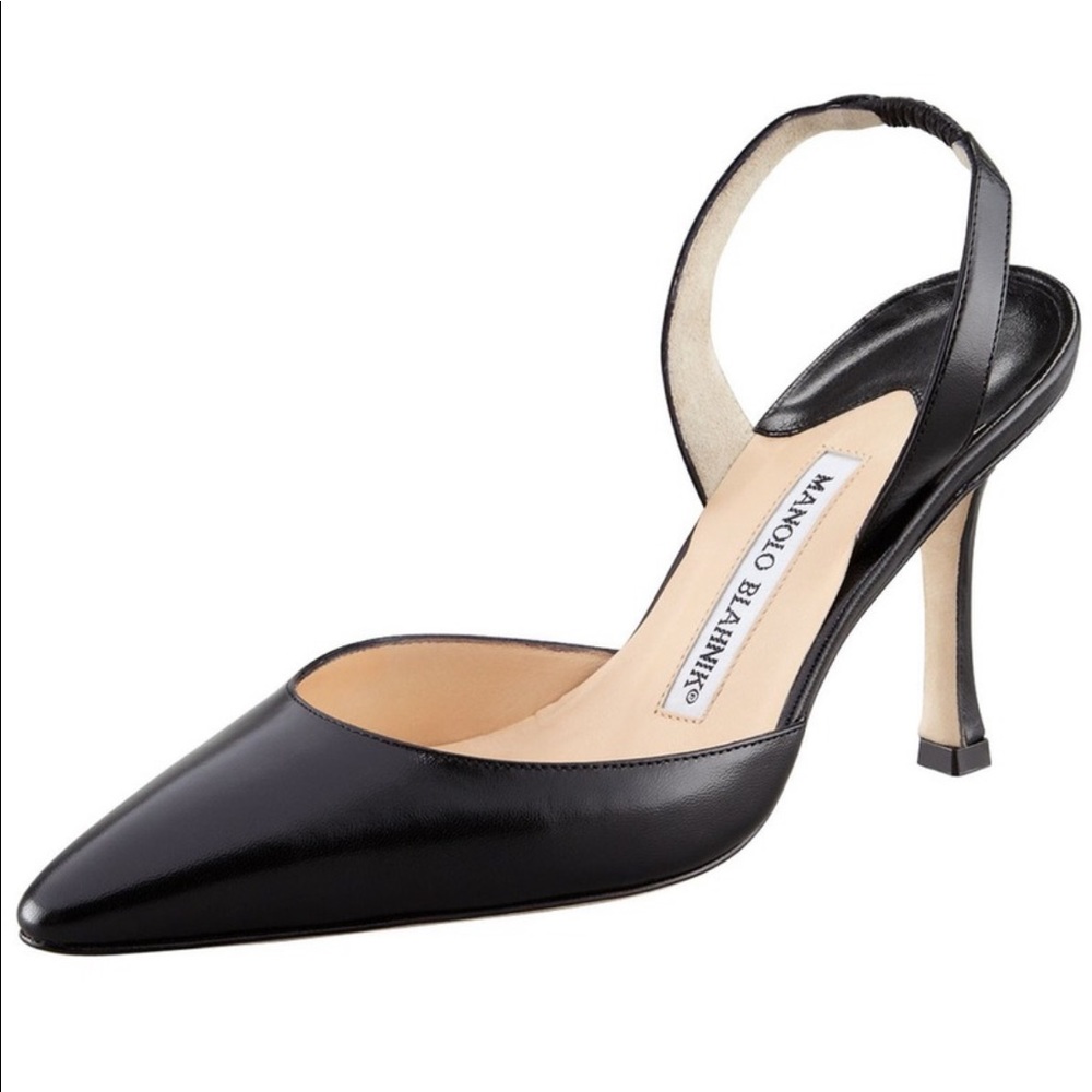 Manolo Blahnik Black Carolyne Slingback Pumps 37